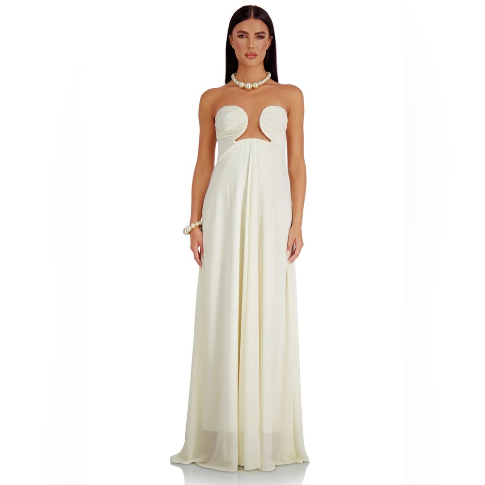WORN ONCE ALAMOUR THE LABEL CIANA DRESS LARGE WHITE CREAM MACI GOWN BRIDE BUMP